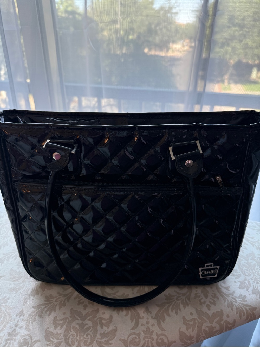 Caboodles Black Quilted Patent Cosmetic Tote Bag